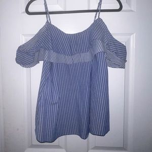 A New Day cold shoulder striped tank tap worn flounce detail.